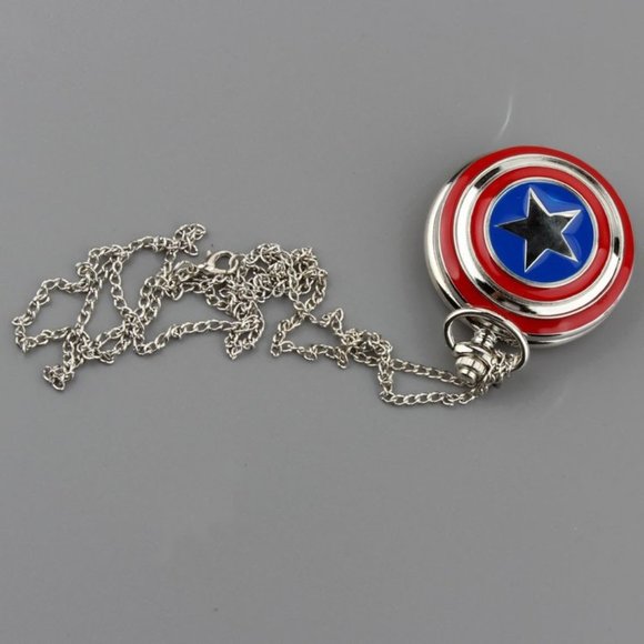 Captain America Pocket Watch Marvel Gift NEW Shield Necklace Jewelry - Picture 5 of 6